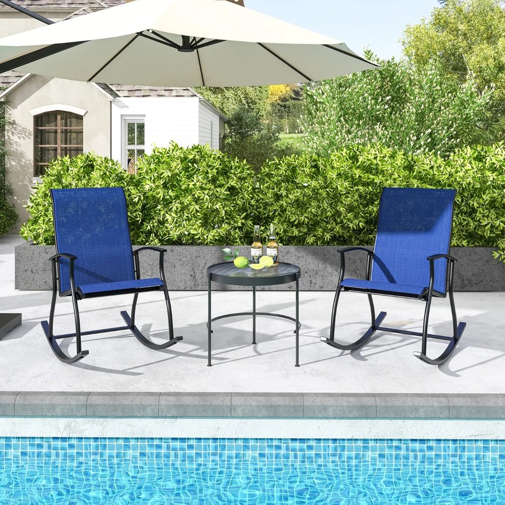 Conjunto de 2 cadeiras de baloiço de Jardim com encosto respirável Estrutura metálica 102 x 68 x 100 cm Azul