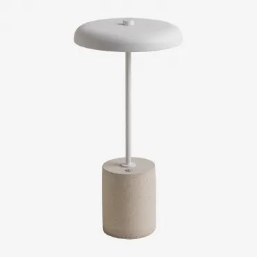 Lâmpada De Mesa Led Sem Fios Para Exterior Em Ferro E Cimento Tamila Branco - Sklum