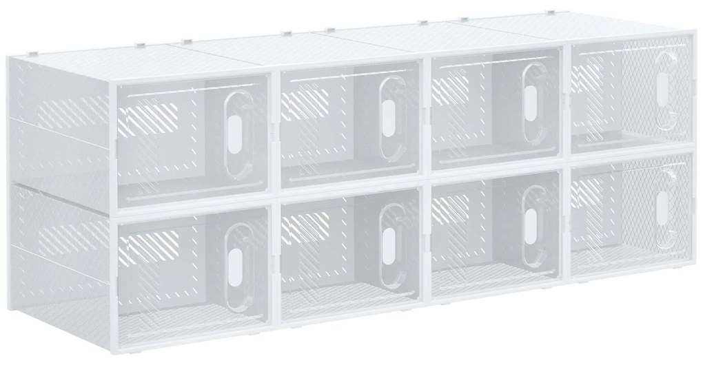 HOMCOM Armário Modular de Plástico Sapateira Modular com 8 Cubos Portas Magnéticas Organizador de Sapatos 28x36x21cm Transparente