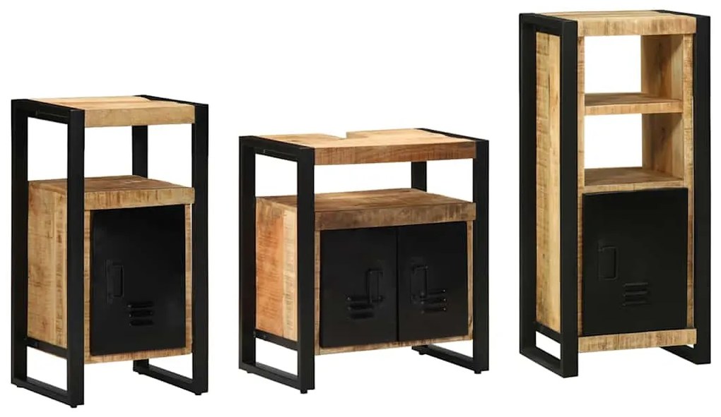 Conjunto de Móveis para Banheiro 3 pcs Madeira de manga maciça