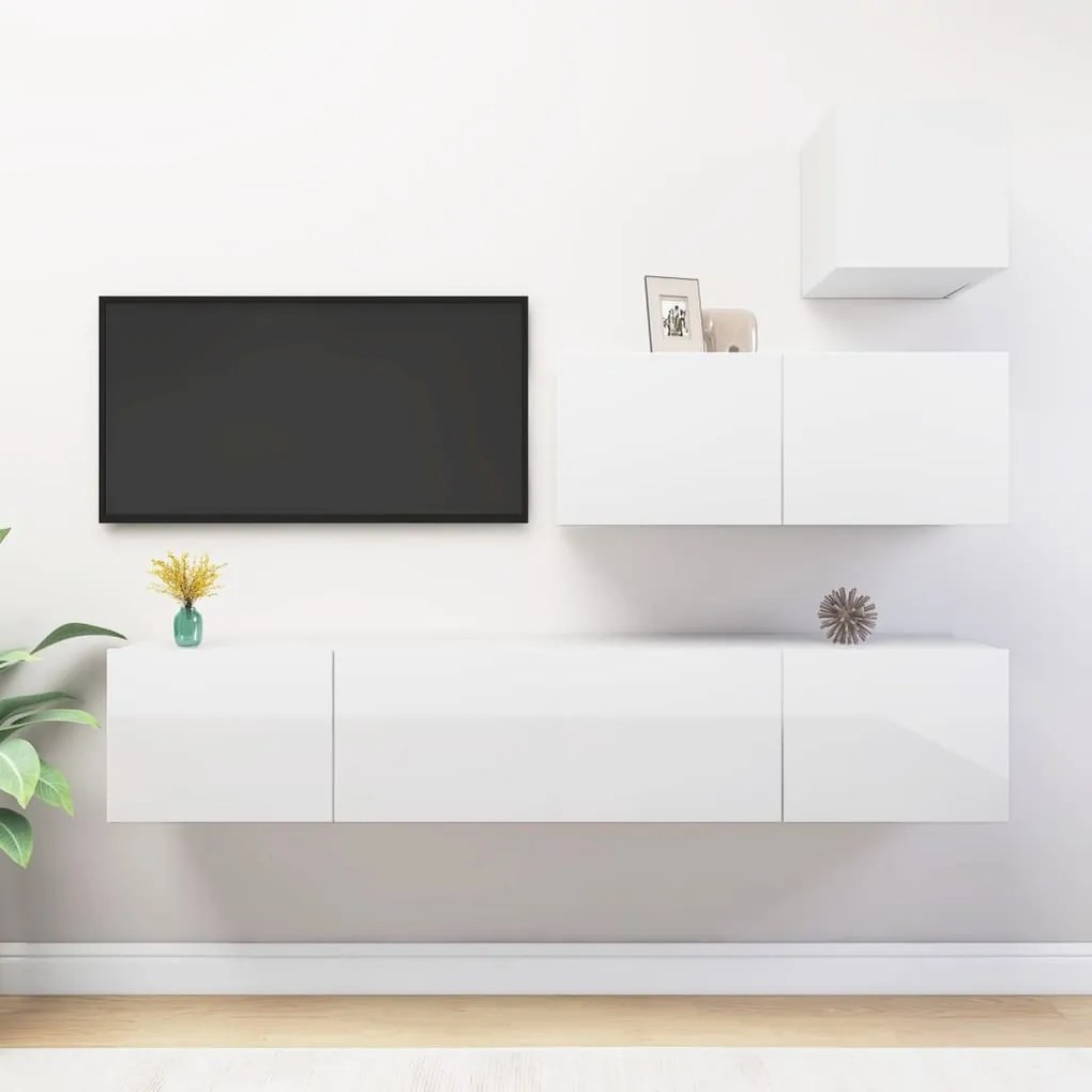 vidaXL 4 pcs conjunto móveis de TV derivados madeira branco brilhante