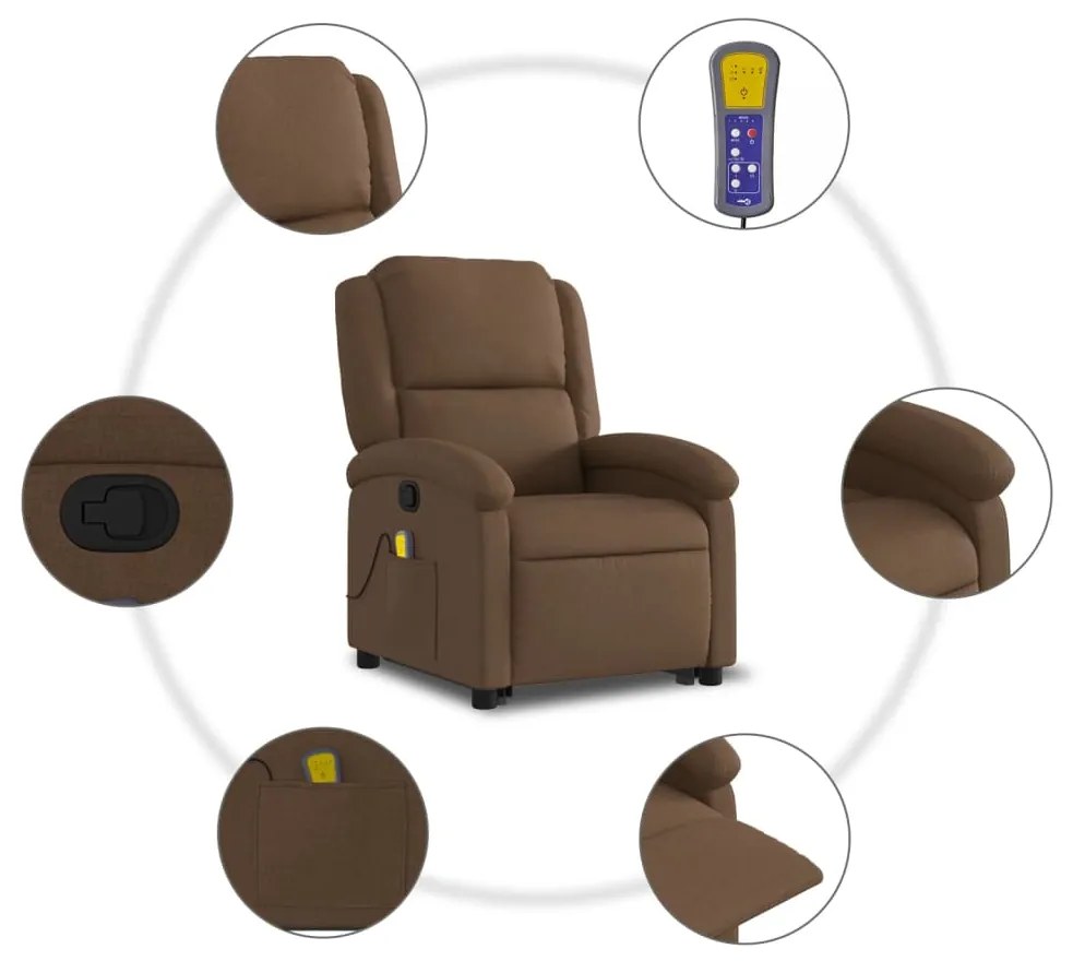 Poltrona reclinável massagens tecido castanho