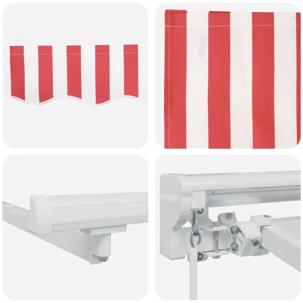 Toldo Retrátil Manual Vermelho e Branco 350x200 cm
