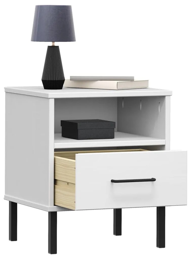 Mesa cabeceira c/ pernas de metal OSLO pinho maciço branco