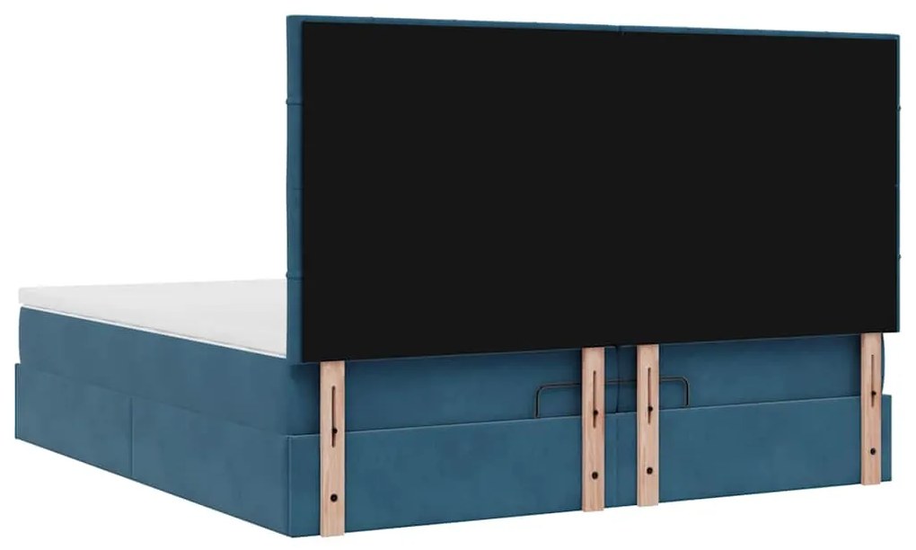 Cama otomana com colchões/LEDs 200x200 cm veludo azul-escuro