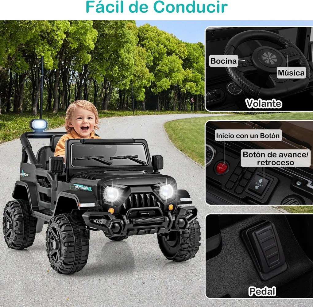 Carrinho Elétrico para Crianças 1 a 5 anos, 99 x 62 x 62 cm, Com Comando à Distância, Preto
