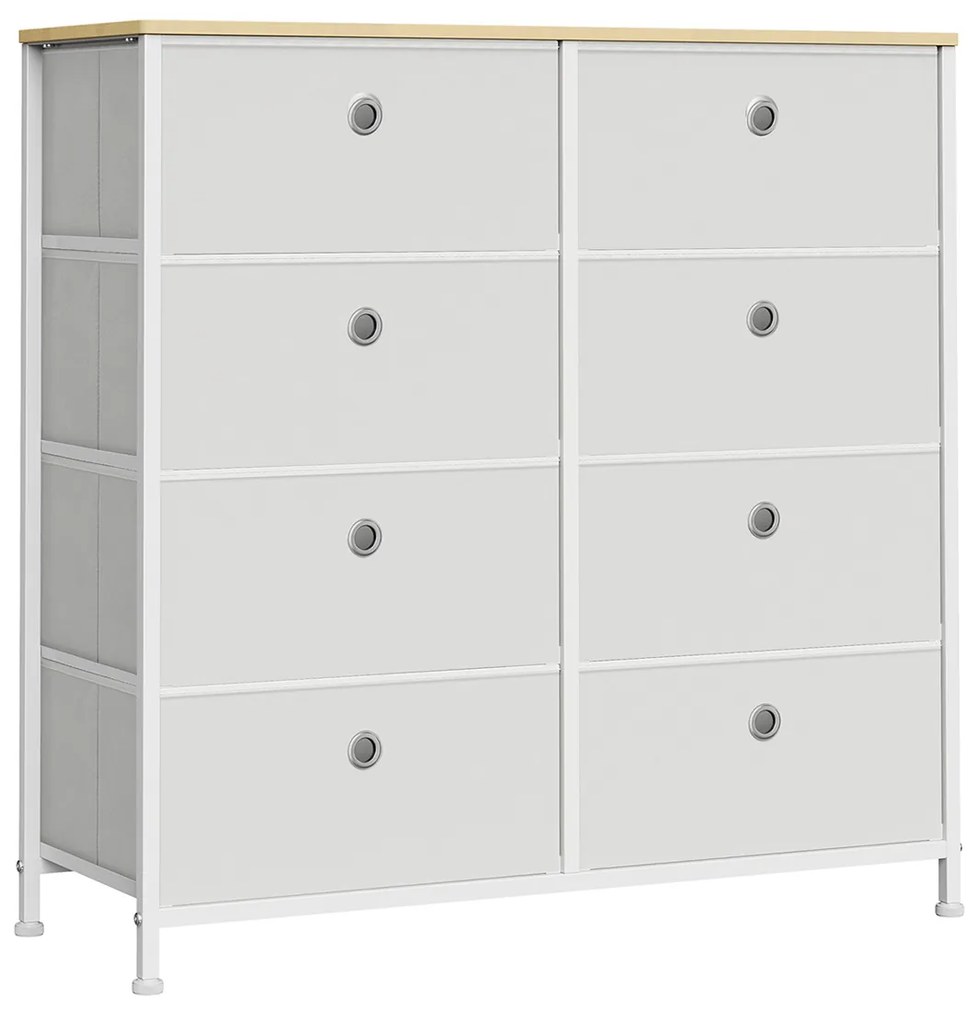 Cómoda com 8 gavetas tecido com estrutura metálica para sala de estar, quarto 30 x 80 x 81,5 cm creme branco carvalho