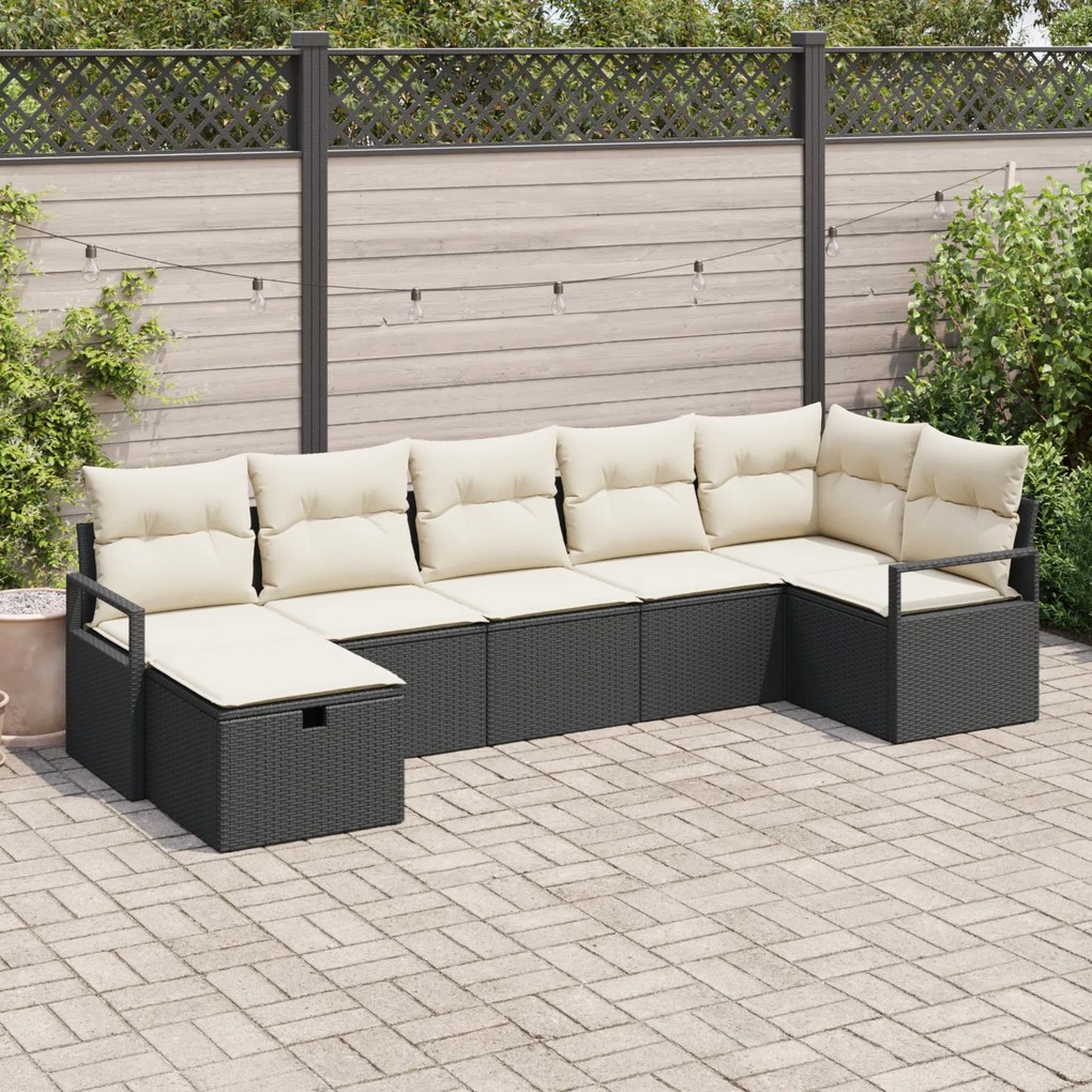Conjunto de Sofás de Jardim vidaXL de 7 Peças com Almofadas Pretas de