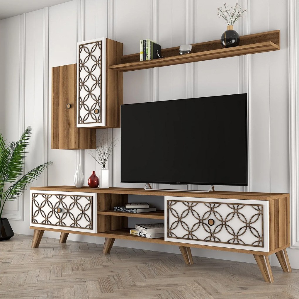 Móvel de TV ClassS – Nogueira e Branco – 180 cm x 44 cm x 35 cm