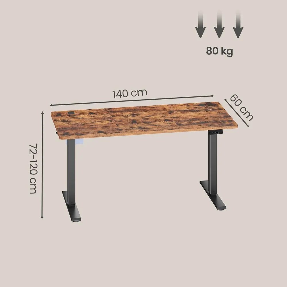 Secretária elétrica, função de memória com 4 alturas 140 x 60 x (72-120) cm castanho