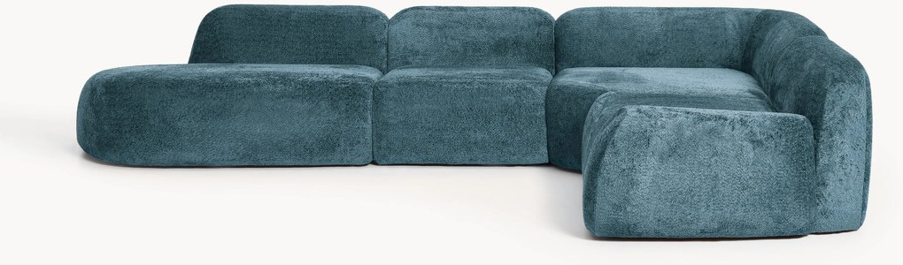 Sofá de canto modular XL em teddy-bouclé com chaise longue Wolke (4 lugares)