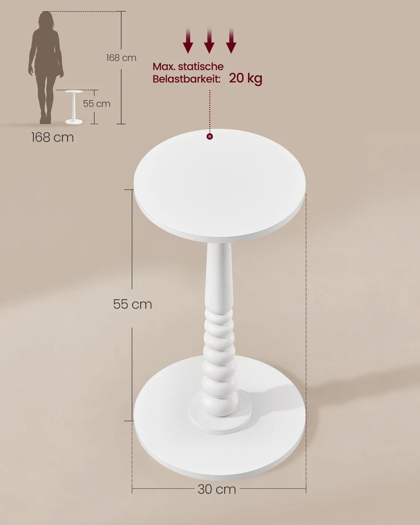 Mesa auxiliar redonda 30 cm de diâmetro em estilo Mid-Century Modern Coleção Mariel, branco