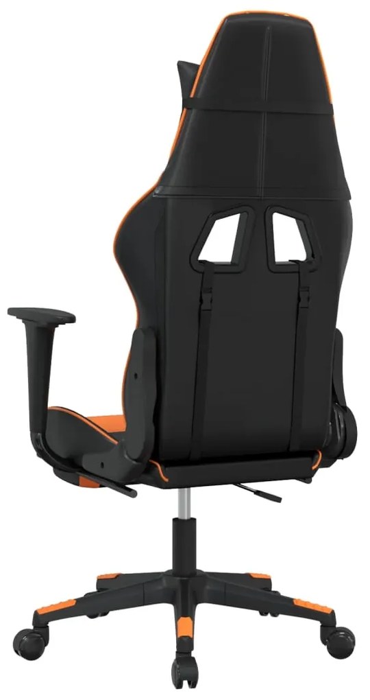 Cadeira gaming c/ apoio p/ pés couro artificial preto e laranja