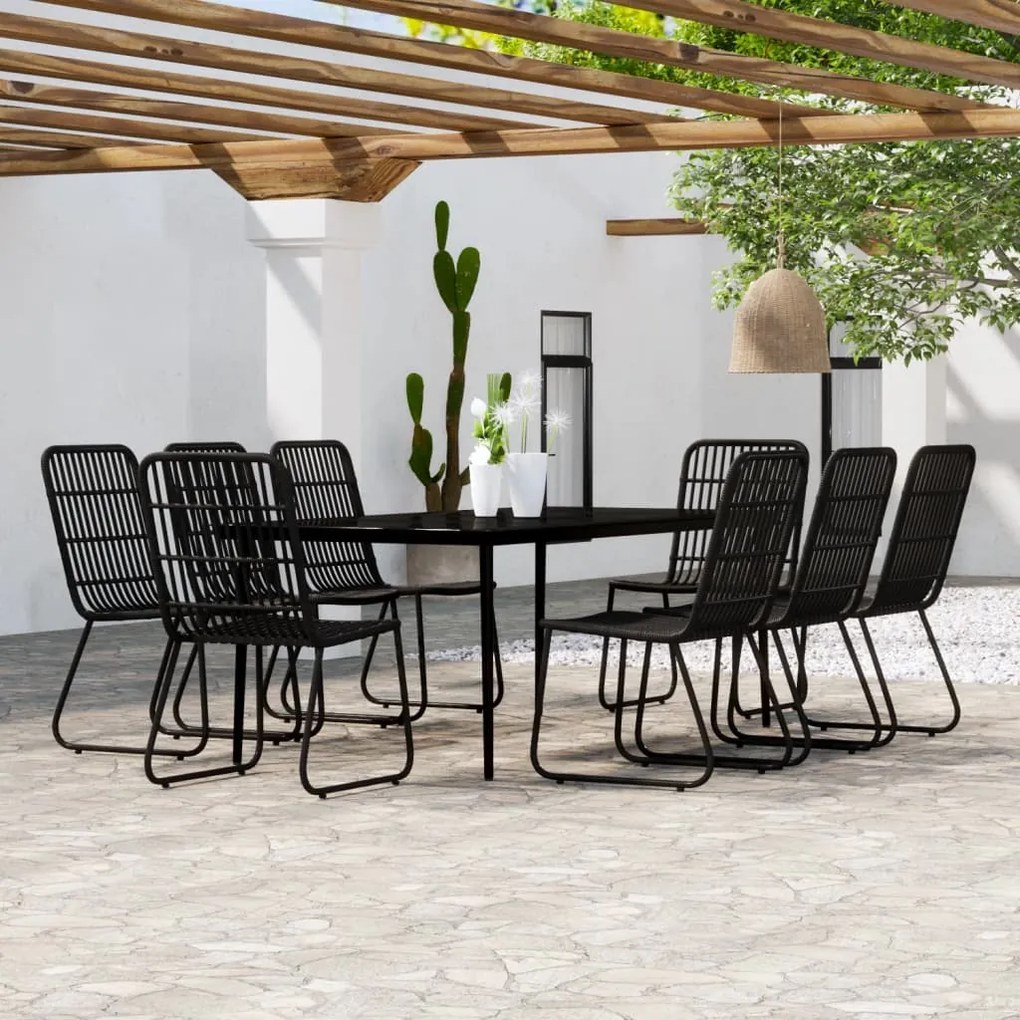 vidaXL 9 pcs conjunto de jantar para jardim preto