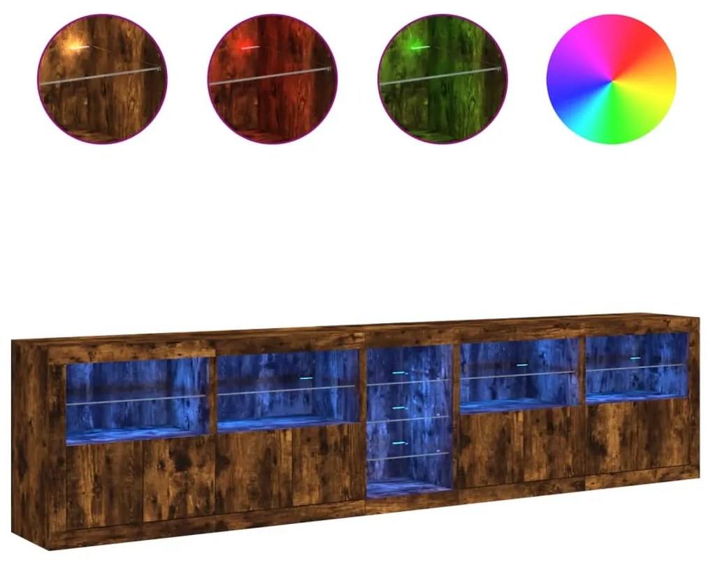 Aparador com luzes LED 283x37x67 cm carvalho fumado