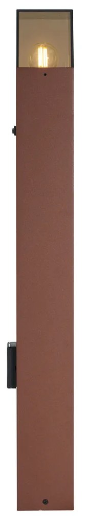 Poste de luz exterior industrial castanho ferrugem com vidro fumado 70cm com sensor crepuscular IP44 - Dinamarca Industrial