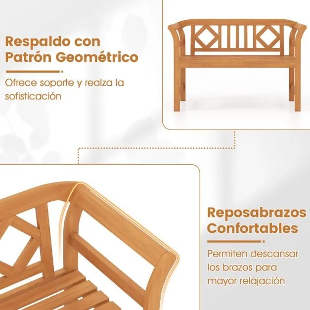 Banco Jardim Exterior 118 x 50 x 78,5 cm em Madeira de Acácia para 2 Pessoas com Encosto e Apoios de Braços Quadriculados Capacidade 360 kg para Varan