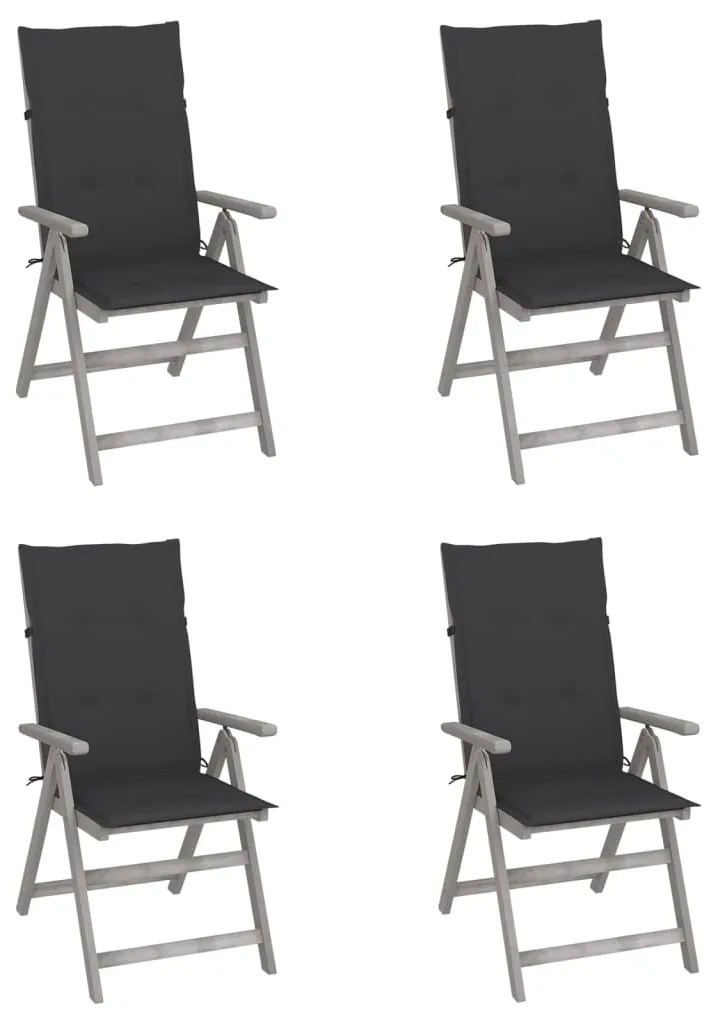 vidaXL Cadeiras jardim reclináveis c/ almofadões 4 pcs acácia maciça