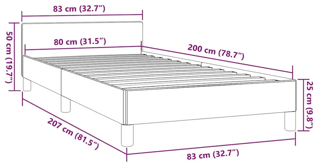 Estrutura de cama sem colchão 80x200 cm tecido castanho-escuro