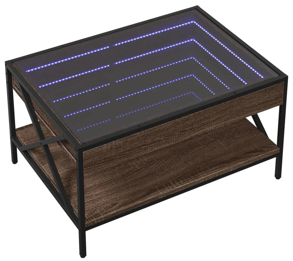 Mesa de centro luzes LED Infinity 70x50x38 cm carvalho castanho
