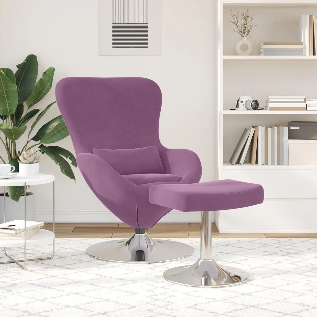 Poltrona Egg vidaXL com Puff em Veludo Roxo