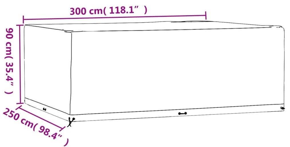 Capas móveis de jardim 2 pcs 16 ilhós 300x250x90 cm retangular