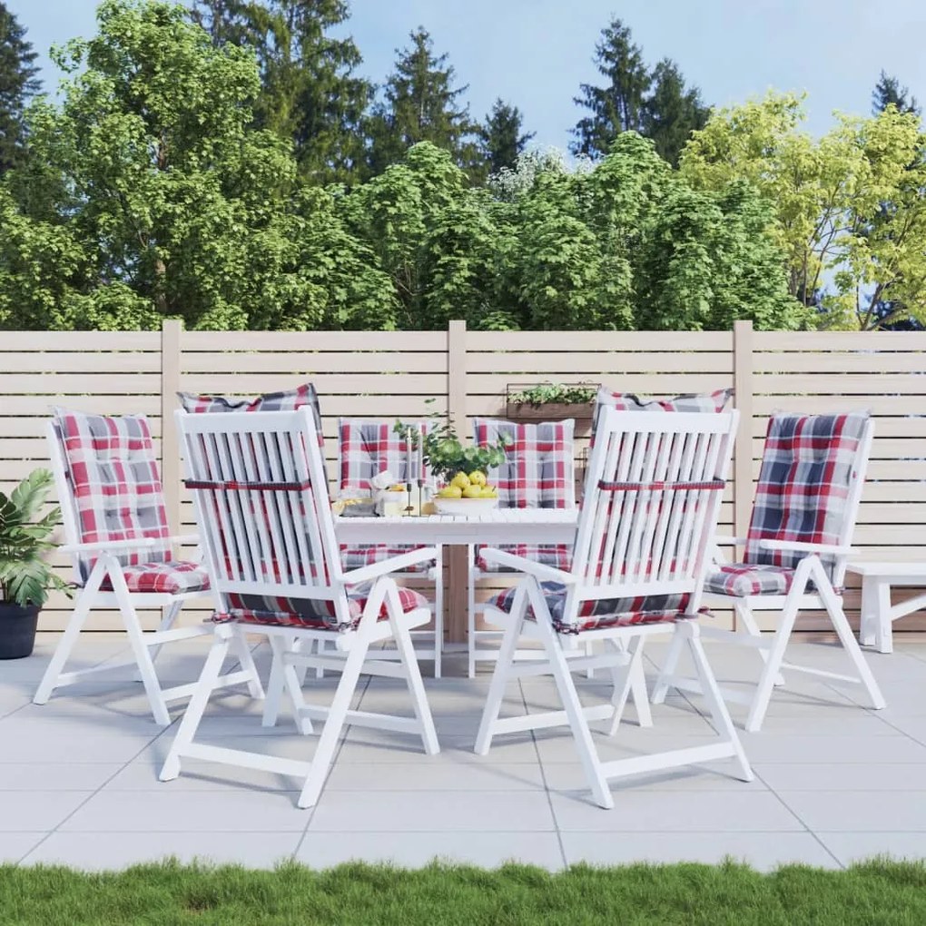 vidaXL Almofadões cadeiras altas de jardim 6pcs tecido xadrez vermelho