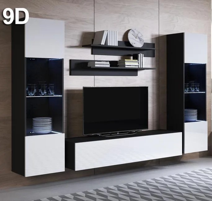 Conjunto de Móveis de Sala Sendufe – 2,6 m – Modular em Preto e Branco