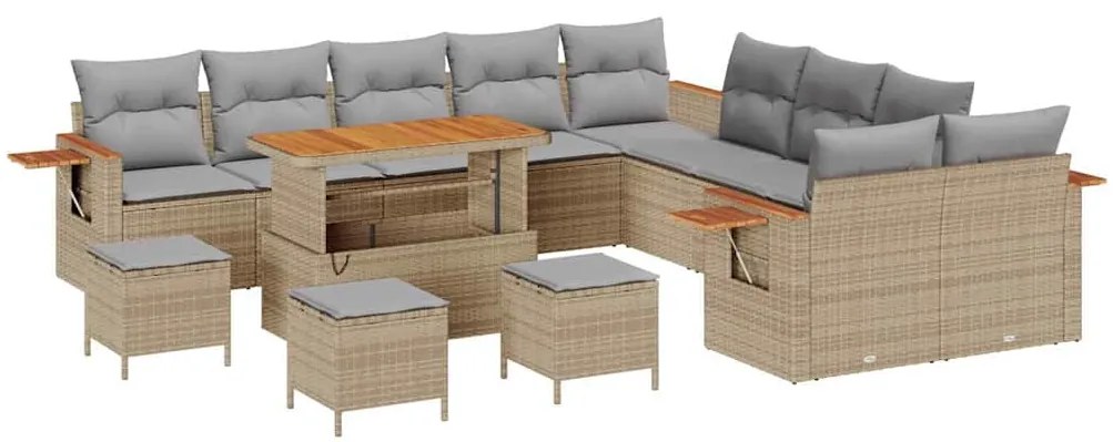 Conjunto de Sofá de Jardim vidaXL com 14 Peças e Almofadas Bege Rattan