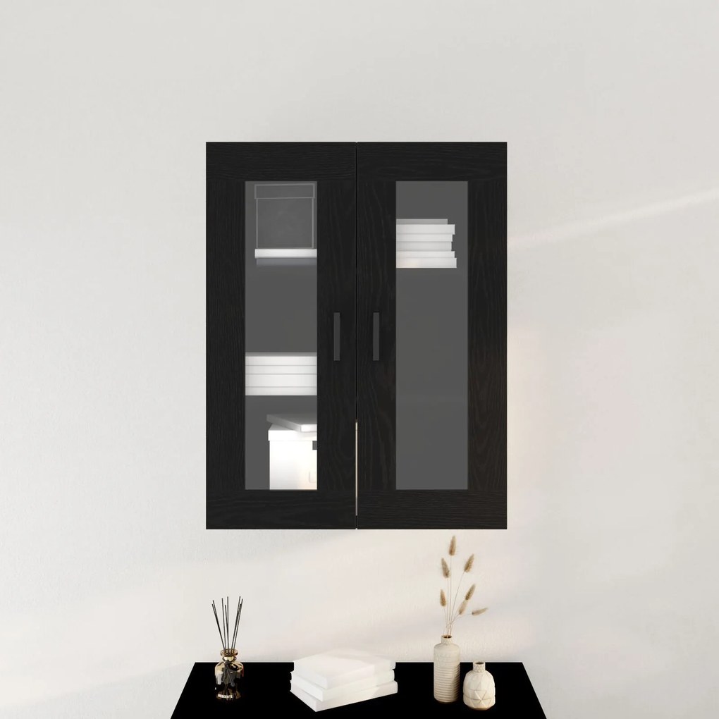 Armário de Parede com Portas de Vidro Carvalho Negro 69.5x34x90 cm