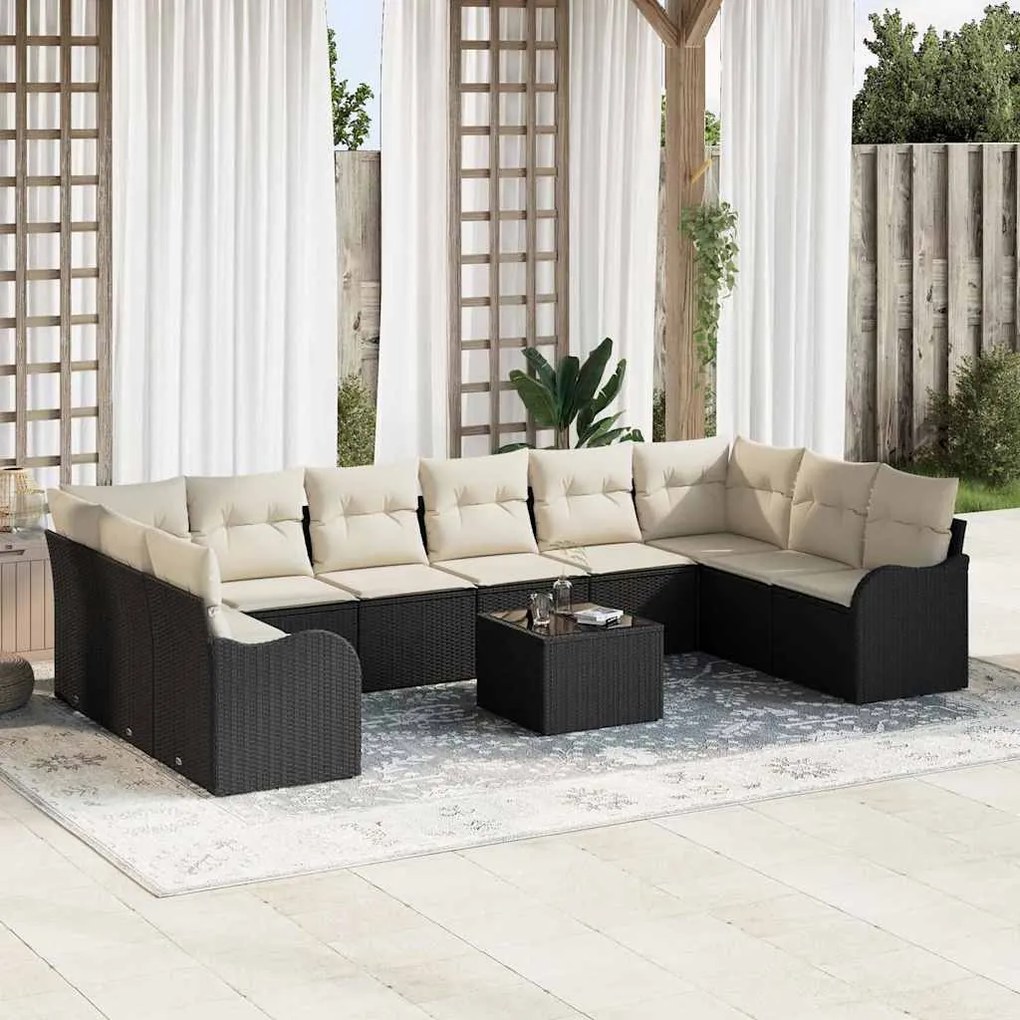 vidaXL Conjunto de Sofá de Jardim Preto vime PE