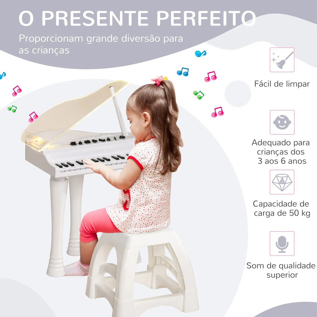 AIYAPLAY Piano Eletrónico para Crianças com 32 Teclas Piano com Microf