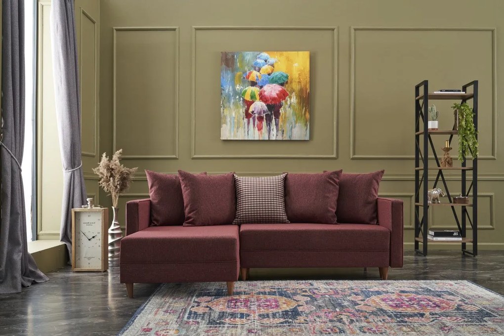 Sofá-cama de canto Aydam – Vermelho Claret – 215x80x150 cm
