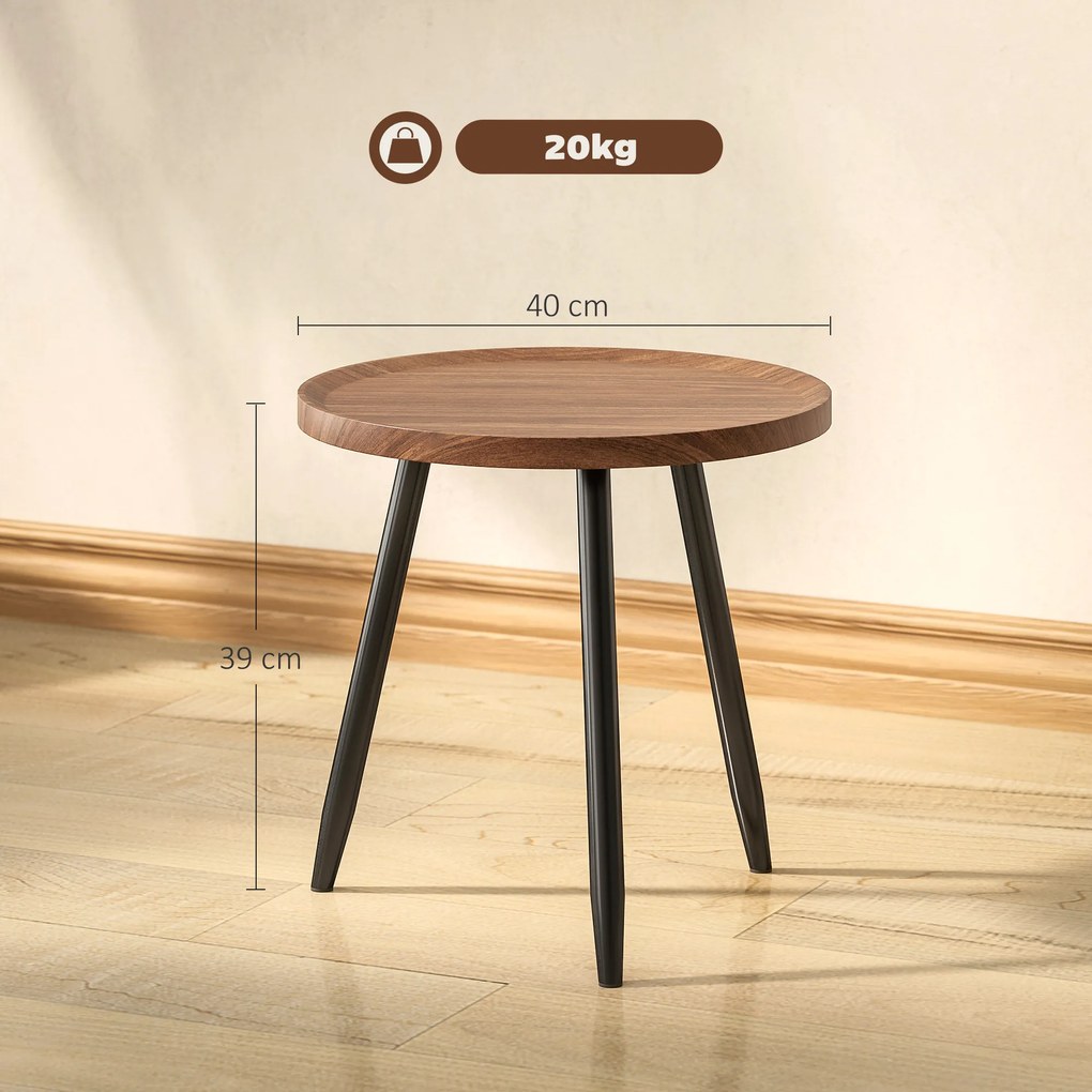 Mesa de centro redonda para sala de estar Ø 40 x 39 cm, mesa auxiliar moderna com estrutura em aço, para sala de estar, quarto madeira de cor nogueira