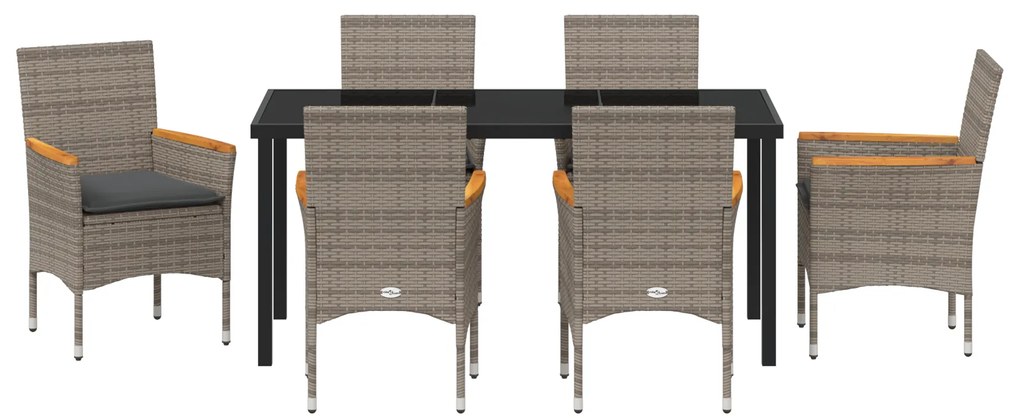 Conjunto de Jantar de Jardim vidaXL com Almofadas de Rattan Poly Cinza