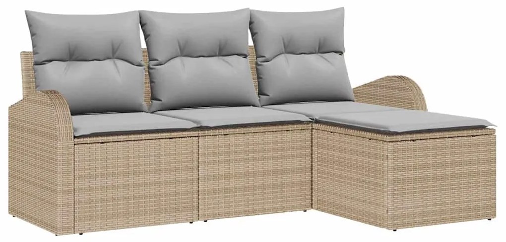 Conjunto de Sofá de Jardim vidaXL 4 Peças com Almofadas Bege Rattan Po