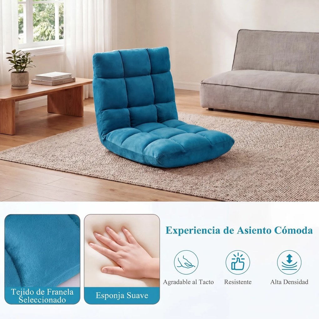 Sofá de Chão Dobrável, 98 x 49 x 13 cm, Encosto Ajustável em 14 Posições, Azul