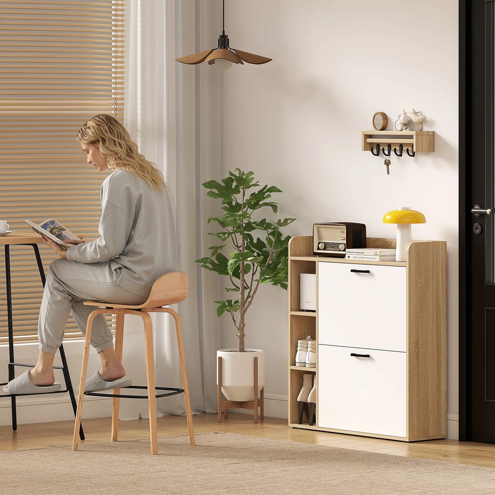 Sapateira Estreita com 3 Prateleiras Laterais e Prateleiras Ajustáveis para 15 Pares de Sapatos 83x24x90,5 cm Madeira e Branco
