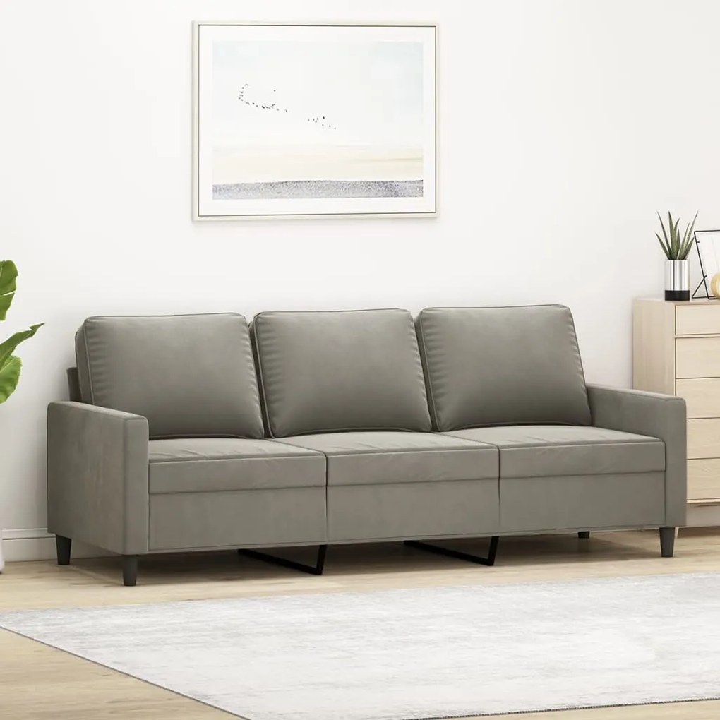vidaXL Sofá de 3 lugares 180 cm veludo cinzento-claro