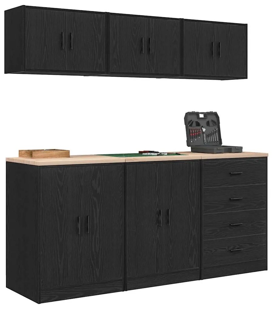 Armários de garagem 6 pcs derivados de madeira preto