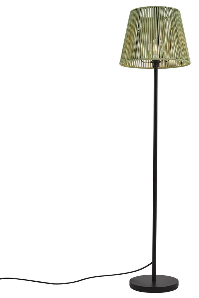 Candeeiro de pé para exterior preto com abajur de corda verde IP44 - Virginia Jayla Japandi