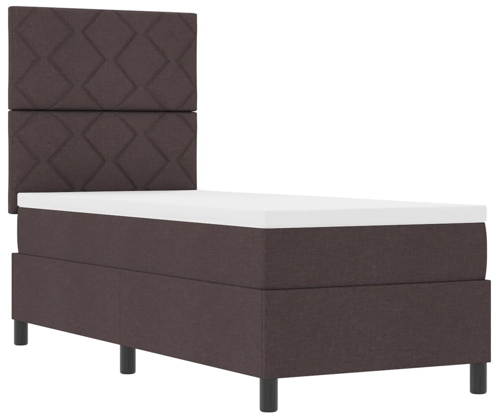 Cama Box Spring com Colchão Castanho Escuro 80x200 cm Tecido