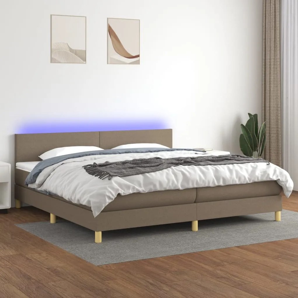 3133585 vidaXL Cama box spring colchão/LED 200x200cm tecido cinza-acastanhado