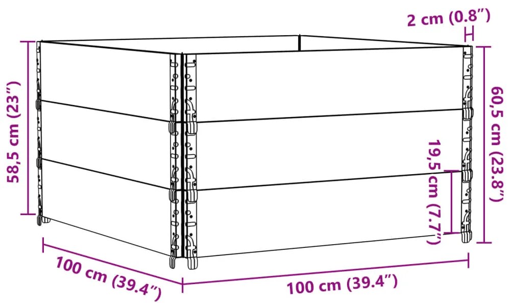 Vaso/floreira para jardim 100x100 cm pinho maciço castanho