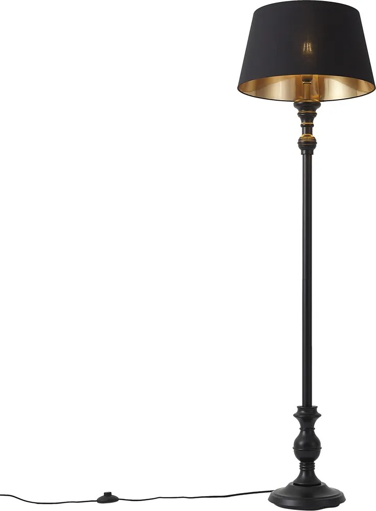 Candeeiro de pé com abajur de 45 cm preto com interior dourado - Classico