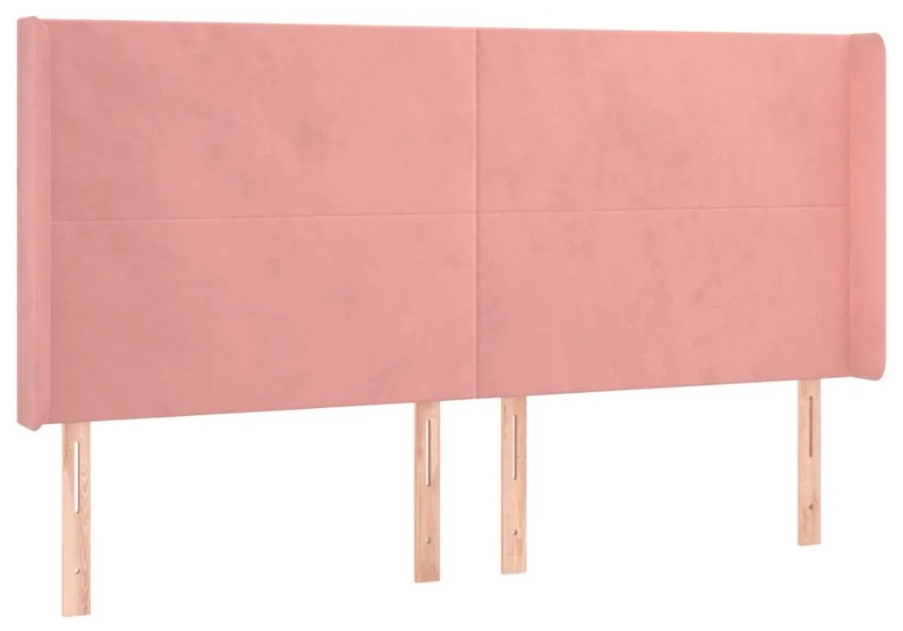 Cama box spring c/ colchão/LED 200x200 cm veludo rosa