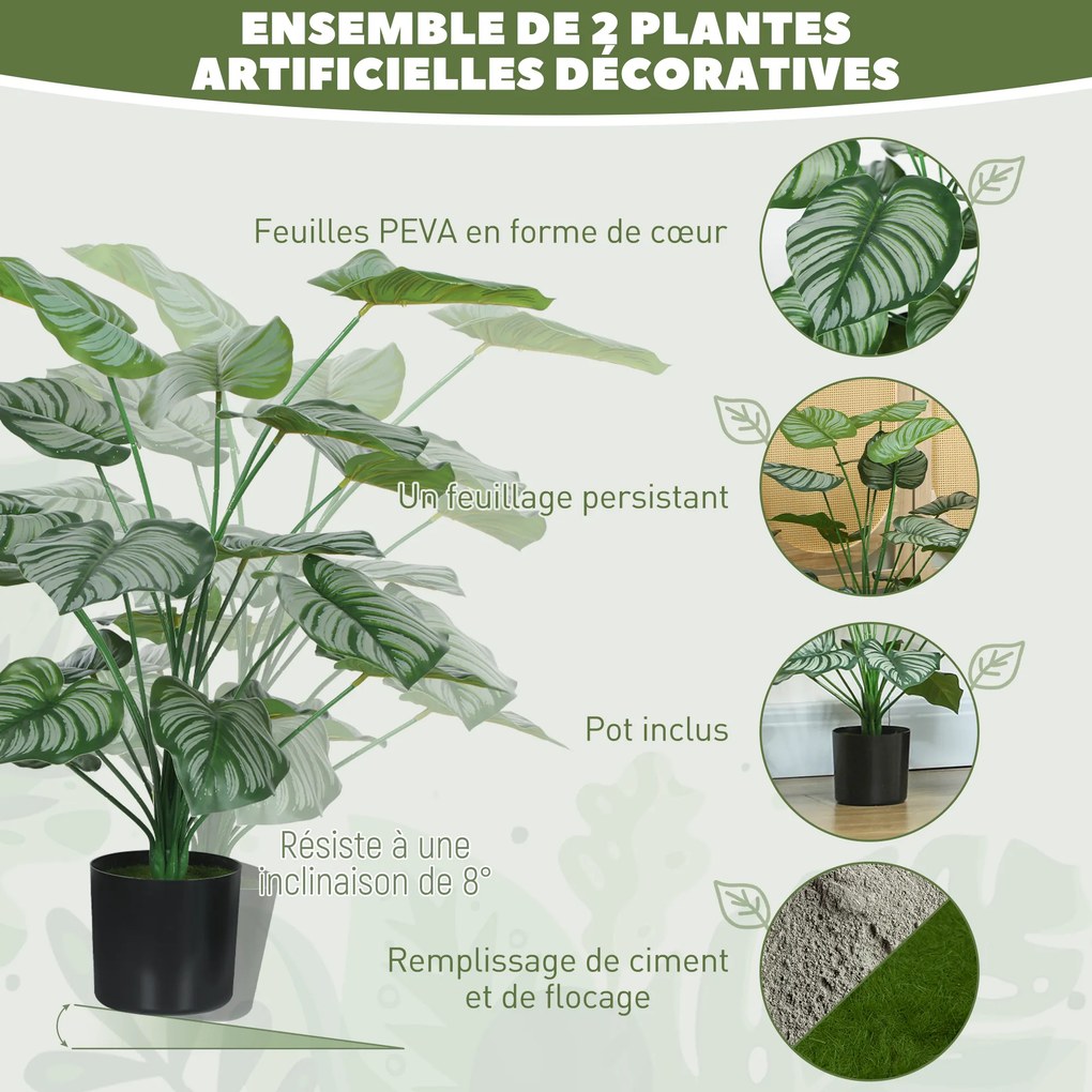 Conjunto de 2 plantas artificiais de interior com 65 cm, árvore artificial com vaso de plástico e acabamento flocado, verde