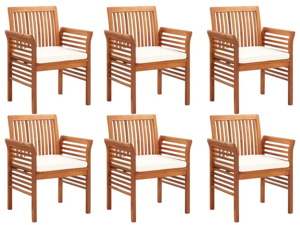 7 pcs conjunto de jantar exterior c/ almofadões acácia maciça