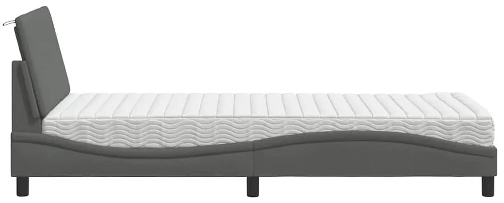 Cama com colchão 90x190 cm tecido cinzento-escuro