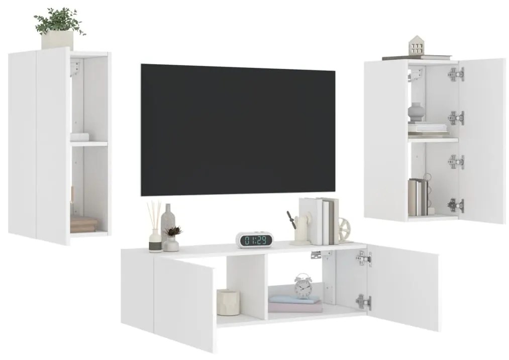 vidaXL 3 pcs móveis de parede para TV com luzes LED branco